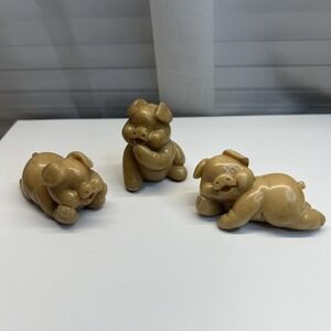 Set Of 3 Pig Figurines Plastic / Resin Adorable Collector Pigs